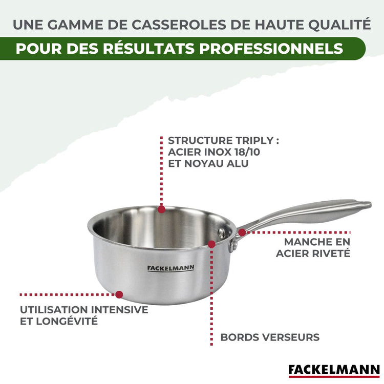 3 Casseroles 14 16 et 18 cm inox 18/10 Triply Fackelmann Vita3