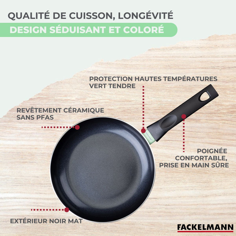 Set de 2 poêles 24 et 28 cm et 3 casseroles 16, 18 et 20 cm céramique et 6 ustensiles Fackelmann Brandao