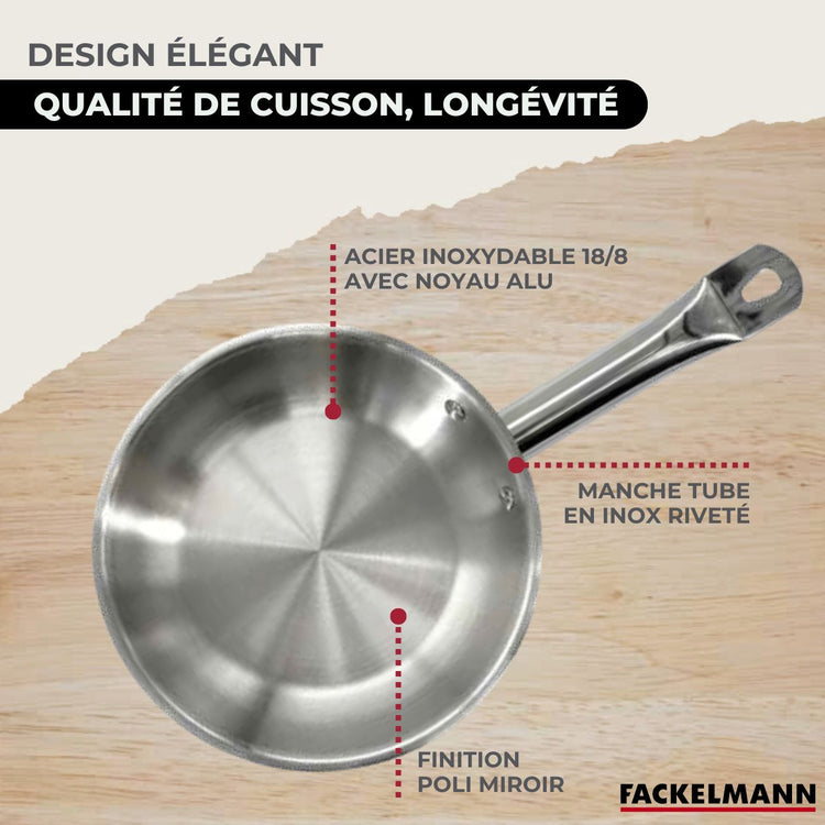 Set poêle 28 cm en inox, couvercle verre et 6 ustensiles inox Fackelmann Eterna
