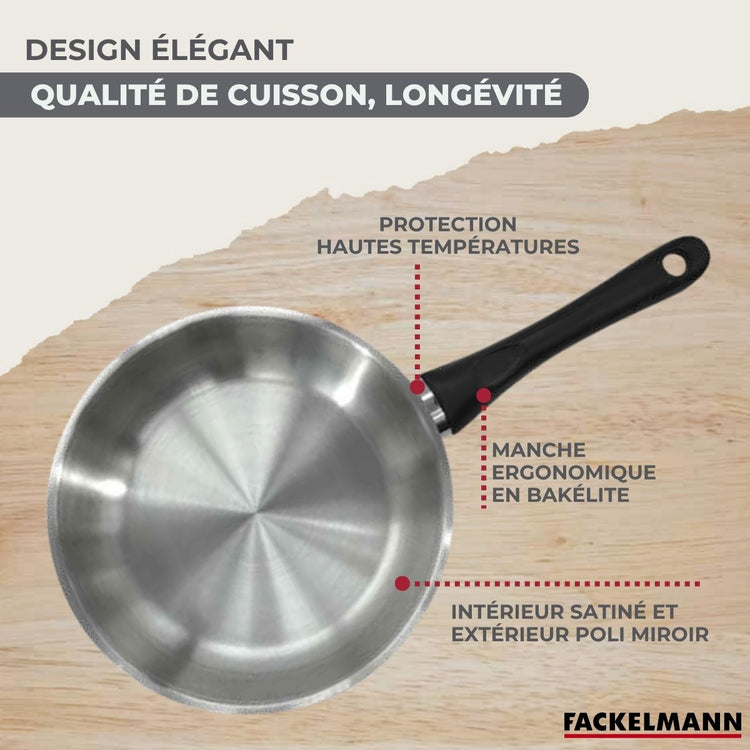 Set 2 poêles 20 et 28 cm en inox, couvercles verre et 6 ustensiles Fackelmann Geneva