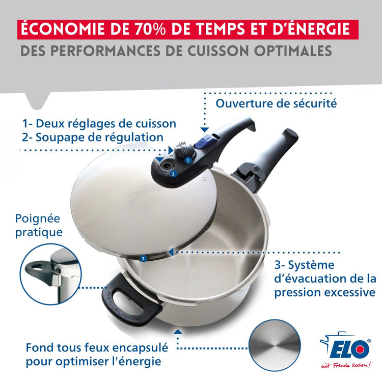 Autocuiseur vapeur en acier inoxydable 18/10 22 cm 4 litres Elo Praktika