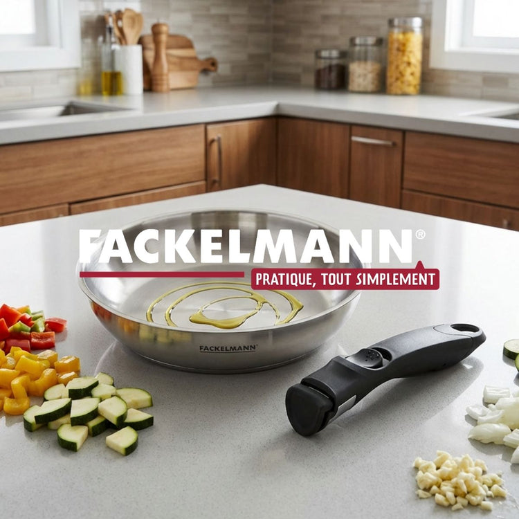 Lot de 2 poêles en inox de 20 cm et 28 cm avec manche amovible Fackelmann InoGrip
