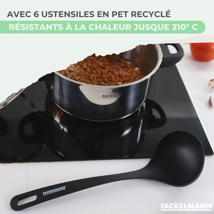 Set de 3 casseroles antiadhésives céramique 16, 18 et 20 cm et 6 ustensiles Fackelmann Brandao