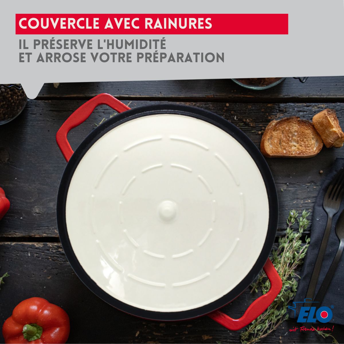 Cocotte en fonte émaillée rouge cerise 26 cm 4.5 L Elo