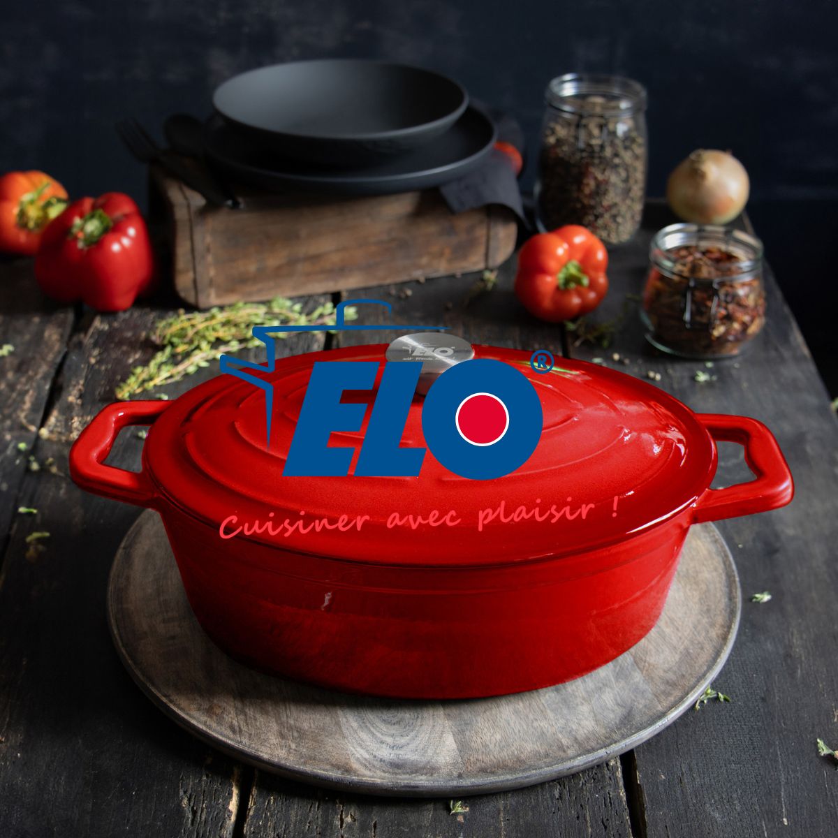 Cocotte en fonte émaillée rouge cerise 33 cm 5 L Elo