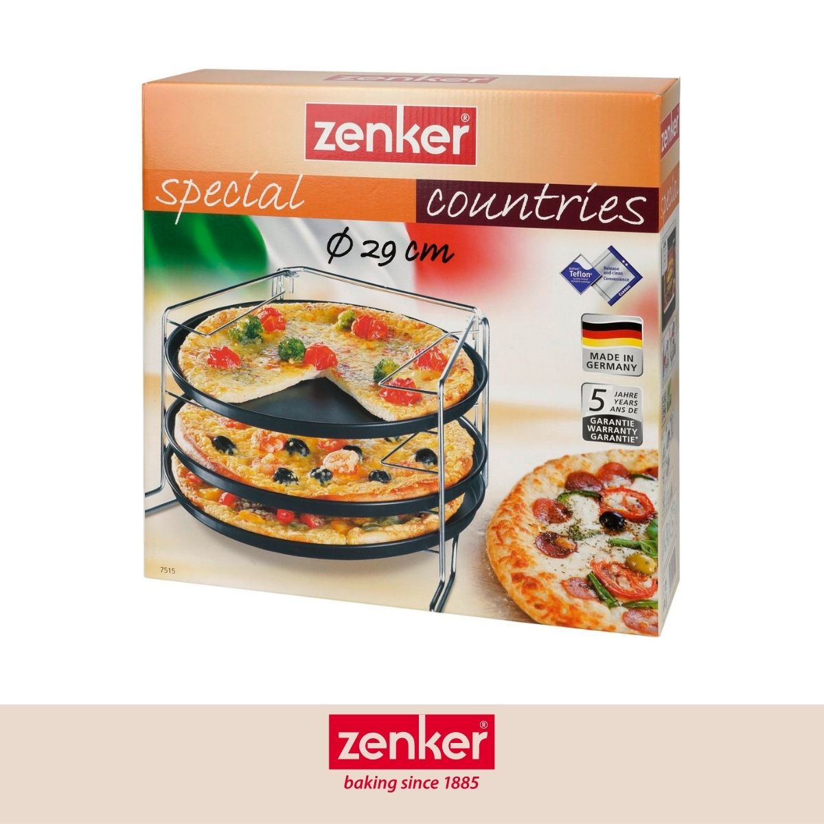 Set de 3 plaques à pizza et une grille de superposition Zenker Special Countries