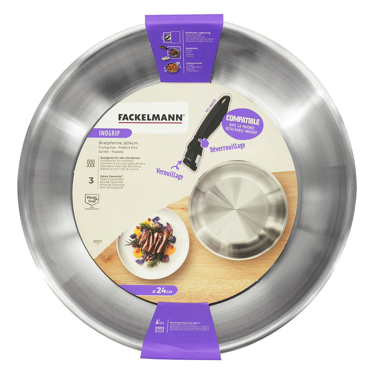 Poêle 24 cm en inox manche amovible Fackelmann InoGrip