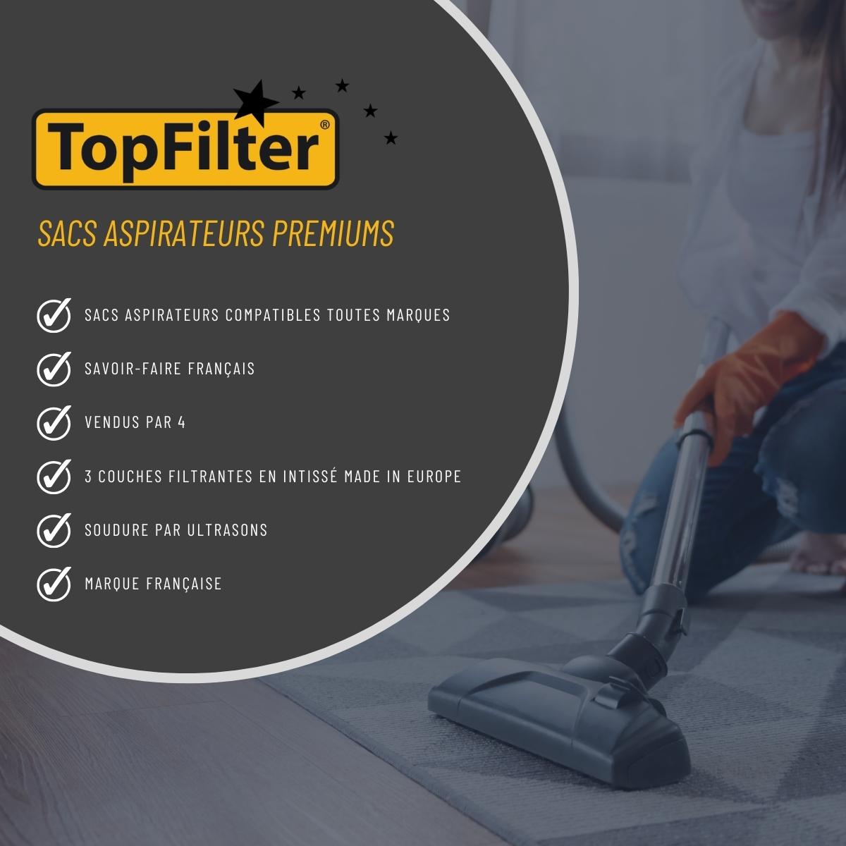 Lot de 4 sacs aspirateur Eco+ et Siplec L 501 TopFilter Premium 